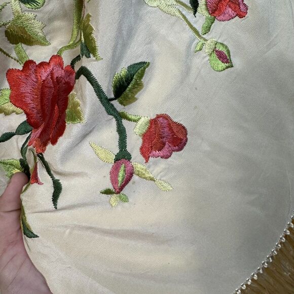 Vintage Ralph Lauren Silk Floral Wrap Fringe Mini Skirt Sz 4 Western Y2K FLAWED - Picture 8 of 12